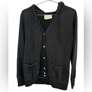 Loomstate Black Organic Cotton Aged Pocketed Cardigan Sweatshirt Women’s M
